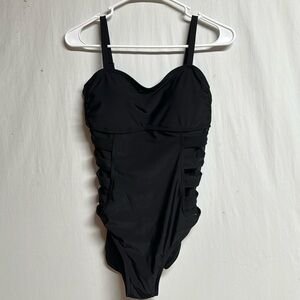 New Chuck‎ Handy Black Peekaboo Sides One Piece Swimsuit Size 8